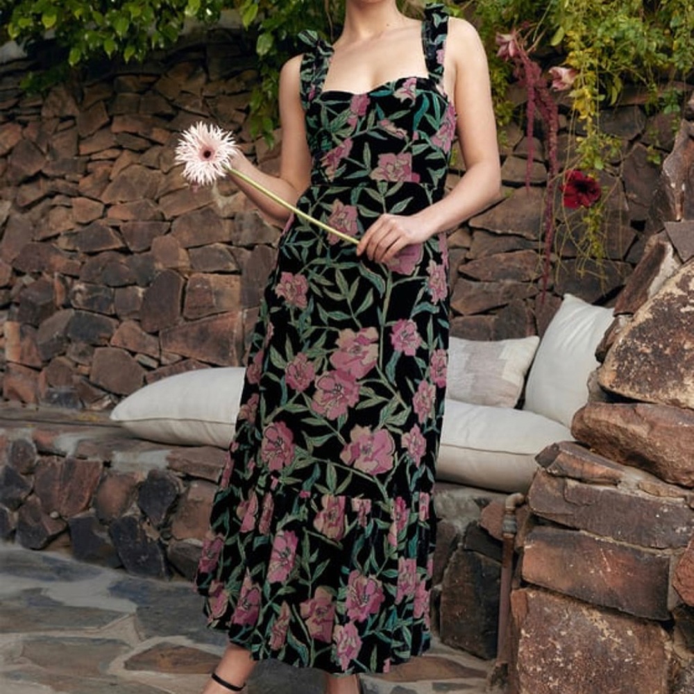 Lulu's Black Floral Maxi Dress with Pink & Green Print - Picture 5 of 11